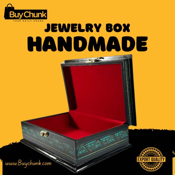 Handmade Lacquer Art Jewelry Box Emerald Wavy Panel
