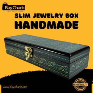 Slim Handmade Lacquer Art Jewelry Box Emerald Panel Mosaic
