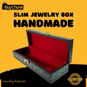 Slim Handmade Lacquer Art Jewelry Box Emerald Flowing Wave