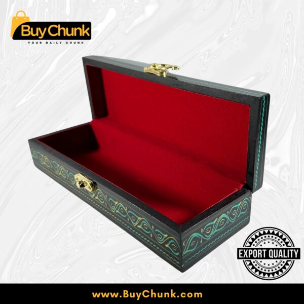 Slim Handmade Lacquer Art Jewelry Box Emerald Panel Mosaic