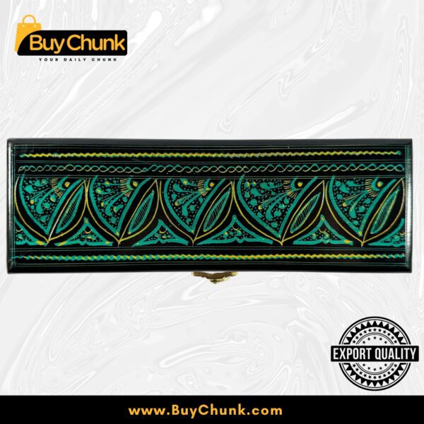 Slim Handmade Lacquer Art Jewelry Box Emerald Flowing Wave