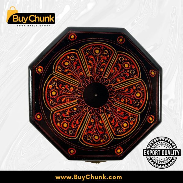 Handmade Lacquer Art Jewelry Box Crimson Radial Bloom