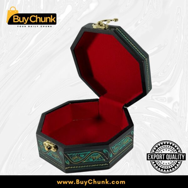 Enchanting Octagon Shape Handmade Lacquer Art Emerald Mandala Bloom Jewelry Box