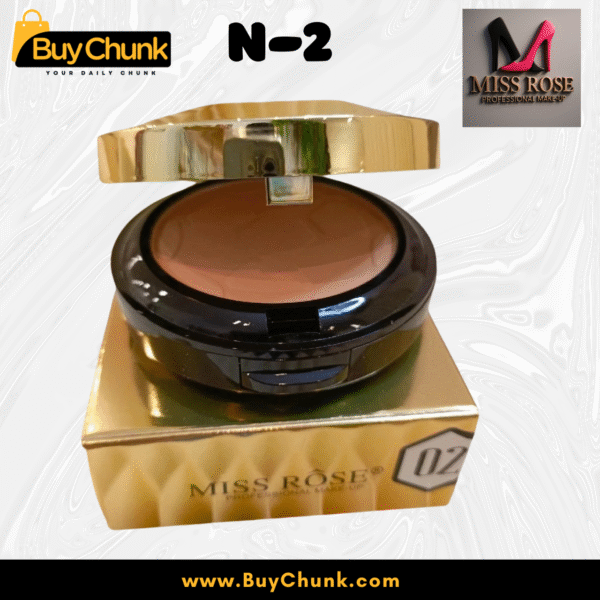 Before and after application of Miss Rose Double Compact Powder for a natural matte finish.