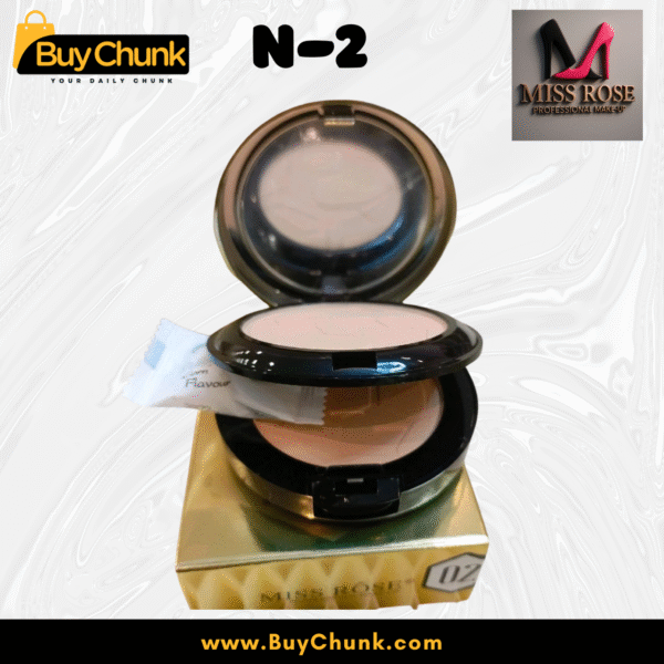 Model applying Miss Rose Double Compact Powder to her face for a flawless look.