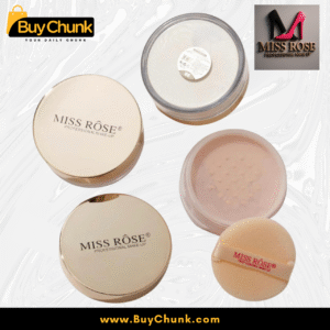 Miss Rose Luxury Rose Gold Matte Setting Powder packaging, showing the elegant box, open compact, and soft applicator puff.