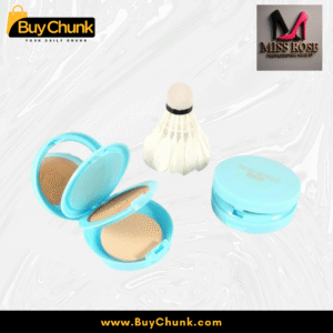 Miss Rose Lucky Football Girl Double Compact Powder in shade BN1, open to show the matte finish powder and its soft applicator puff, with a closed compact nearby.