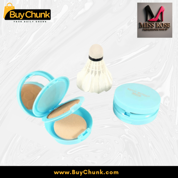 Miss Rose Lucky Football Girl Double Compact Powder in shade BN1, open to show the matte finish powder and its soft applicator puff, with a closed compact nearby.