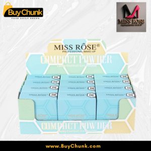 Front view of the Miss Rose Lucky Football Girl Double Compact Powder display box, showcasing multiple units in light blue packaging.