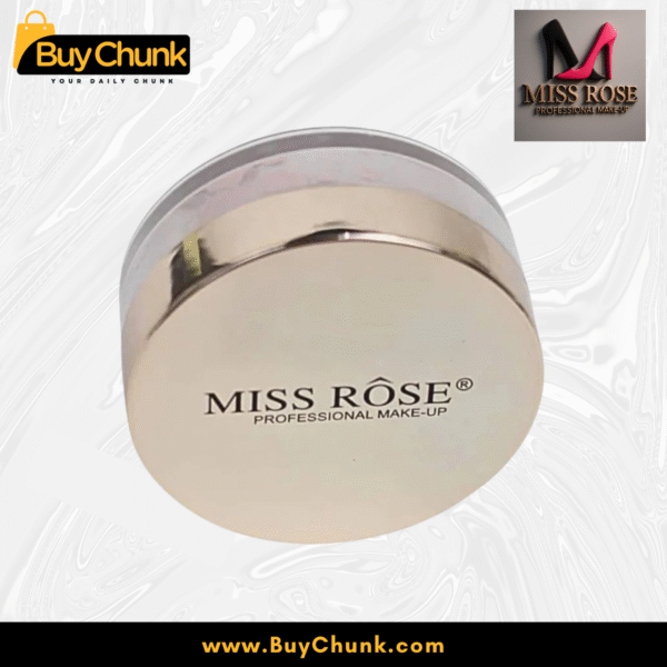 Overhead view of multiple Miss Rose Luxury Rose Gold Matte Setting Powder compacts, both open and closed, showcasing the product's texture and rose gold design.