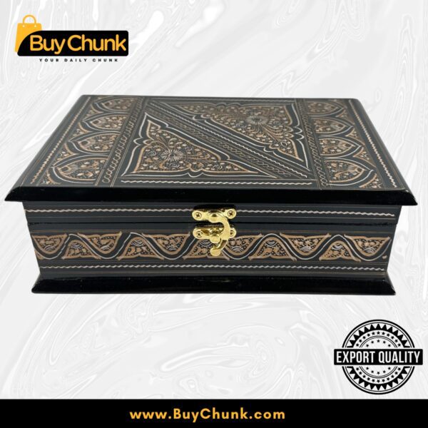 Handmade Lacquer Art Jewelry Box Sunstripe Motif, Rose Wood Handmade Lacquer Art Jewelry Box Gilded