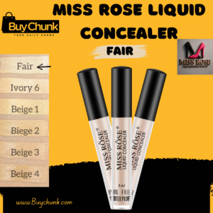 Miss Rose Liquid Concealer in Fair shade, showing packaging and swatch on skin.