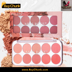Front view of Miss Rose 10 Color Blusher Palette packaging showing clear-lid compact and outer box design