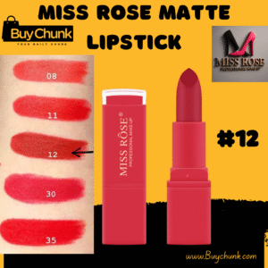 Miss Rose Matte Waterproof Lipstick Shade 12 Dark Red on skin showing vibrant red color.