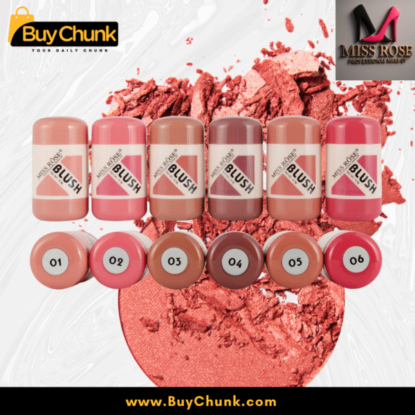 Miss Rose Blush Stick collection with numbered caps and crushed blush texture, showing various shades