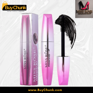 Miss Rose Waterproof Mascara Infinity Lash in fuchsia pink, showing the product, packaging, and brush.