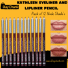 KATHLEEN Eyeliner and Lip-liner Pencil 12-pack nude shade, showcasing pencils and lip swatches for versatile beauty looks.