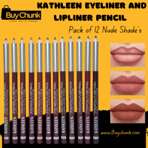 KATHLEEN Eyeliner and Lip-liner Pencil 12-pack nude shade, showcasing pencils and lip swatches for versatile beauty looks.