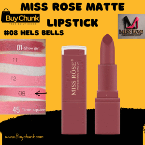Miss Rose Matte Waterproof Lipstick Shade 8 Hels Bells on skin showing vibrant nude color.