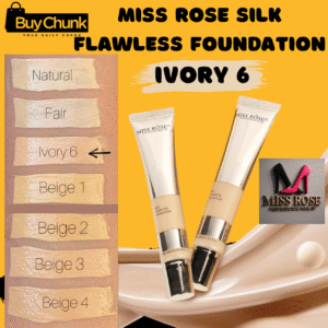 Miss Rose Silk Flawless Foundation Ivory 6 single tube with product swatch