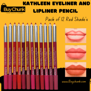KATHLEEN Eyeliner and Lip-liner Pencil 12-pack red shade, featuring pencils and bold lip swatches for vibrant makeup.