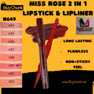 Miss Rose Matte 2 in 1 Lipstick and Lipliner Shade 649 showing deep berry hue.