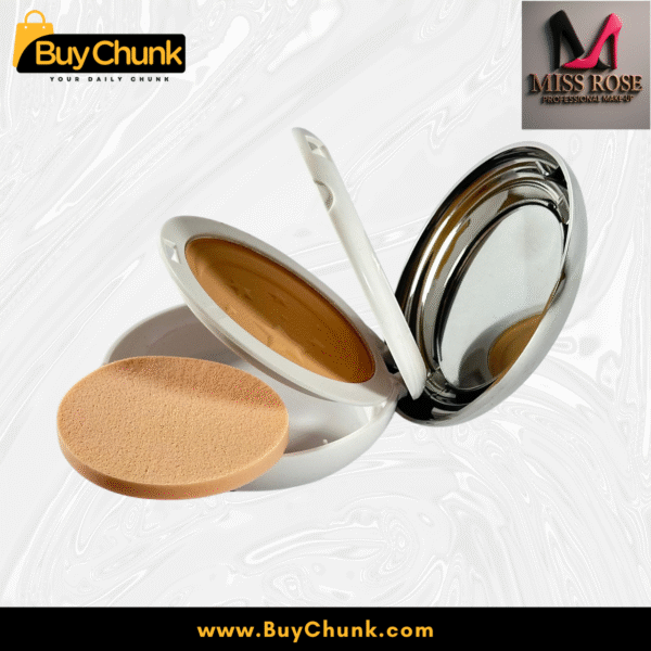 Miss Rose Compact Powder 2 in 1 Moon and Back in use, illustrating its effectiveness in shine control for oily skin in Pakistan's humid climate.