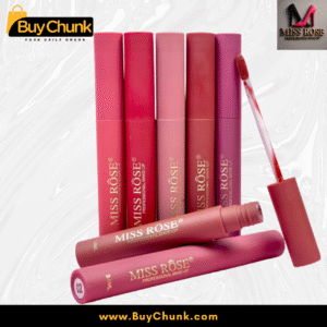 Miss Rose Matte Lip Gloss tubes with open applicators, showing creamy matte texture and smooth pigment