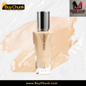 Single bottle of Miss Rose Liquid Foundation and Crystal Ice Concealer with a creamy product swatch, highlighting its smooth texture.