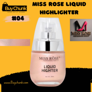 Miss Rose Liquid Highlighter #04 (natural peachy/champagne) bottle with swatch, perfect for a warm, natural radiance.