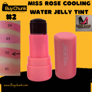 Miss Rose Cooling Water Jelly Tint 2, featuring a pink casing and dark tint, with a swatch of the subtle light pink/berry shade