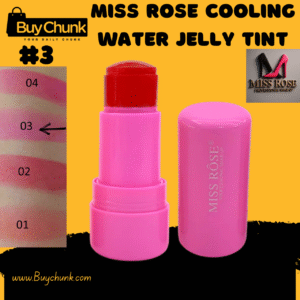 Miss Rose Cooling Water Jelly Tint 3, displaying a bright pink casing and red tint, with a swatch of the vibrant pink color