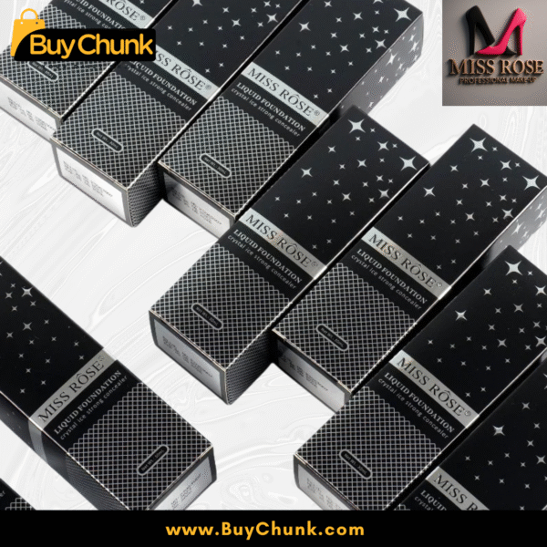 Multiple Miss Rose Liquid Foundation and Crystal Ice Concealer product boxes, emphasizing the brand's professional packaging