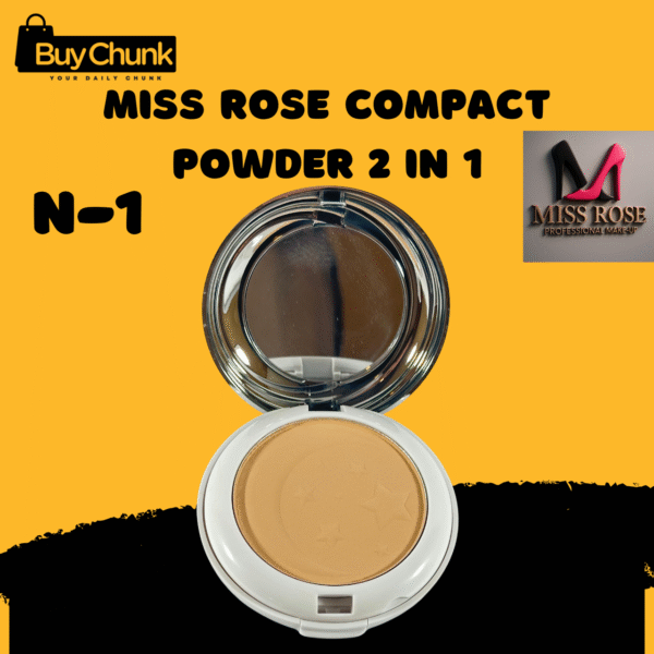 Miss Rose Compact Powder 2 in 1 Moon and Back, showcasing its elegant silver packaging with moon and stars design, perfect for a flawless finish in Pakistan