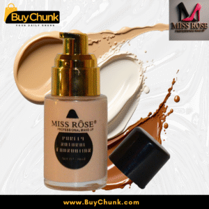 Miss Rose Purely Natural Foundation bottles, one with pump dispenser and the other displaying ingredients