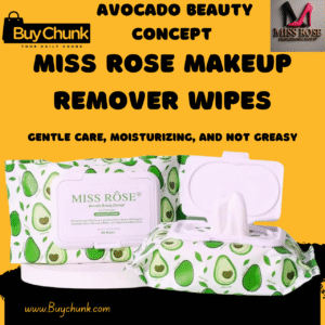 Front view of Miss Rose Makeup Remover Wipes packaging (white container with avocado print).