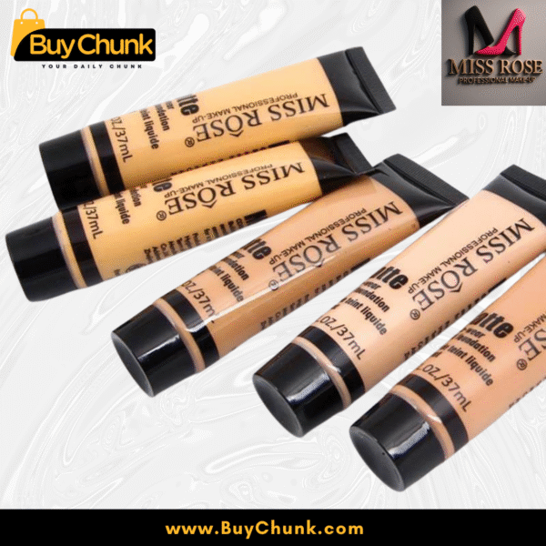 Multiple tubes of Miss Rose Matte Liquid Foundation, highlighting the sleek and portable packaging design