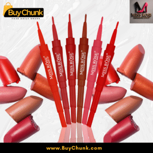 Open Miss Rose Lipstick and Lipliner in Shade 629 shown with textured creamy makeup base.