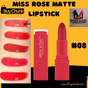 Miss Rose Matte Waterproof Lipstick Shade 08 Flame on skin showing vibrant red color.