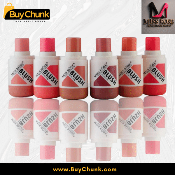 Assortment of Miss Rose Blush Stick and liquid blush products in various shades