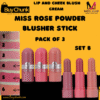 Pack of 3 Miss Rose Powder Blusher Stick Set B peachy‑coral closed tube with silver logo band