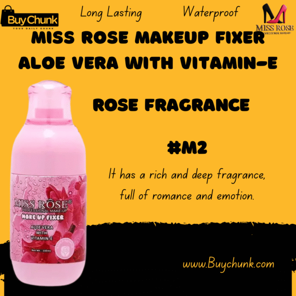 Miss Rose Makeup Fixer Aloe Vera with Vitamin-E M2 Rose Fragrance bottle, front view