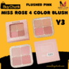 Miss Rose 4 Color Flushed Pink Blush Palette Shade Y3 front view showing four pressed powder pans in pink and coral‑tone