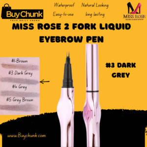 Miss Rose 2 Fork Liquid Eyebrow Pen Shade 3 Dark Grey Swatch of four shades (Brown #1, Dark Grey #3, Grey #4, Grey Brown #5) on skin tone strips