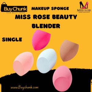 Single Miss Rose Beauty Blender in bright pink with BuyChunk and Miss Rose logos