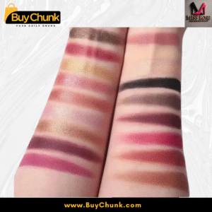 Swatches of Miss Rose Twilight palette on arm showing pigmentation and finish mix