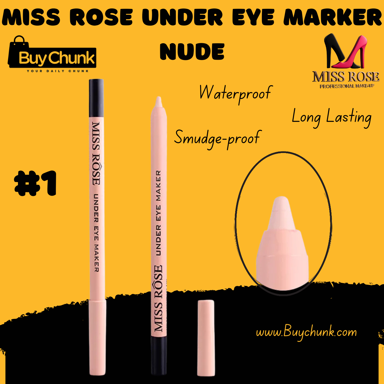 Miss Rose Under Eye Marker Nude packaging – sleek pen design for flawless under-eye coverage