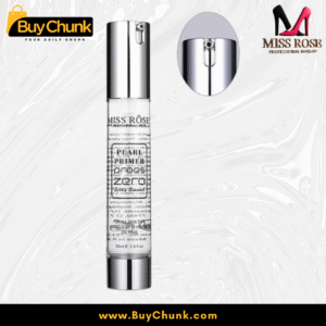 Close‑up detail of silver pump nozzle on Miss Rose Pearl Primer bottle