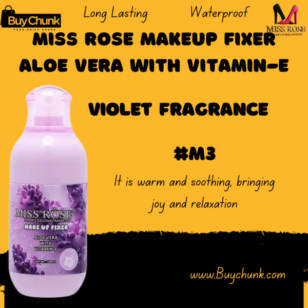 Miss Rose Makeup Fixer Aloe Vera with Vitamin-E M3 Rose Fragrance bottle, front view