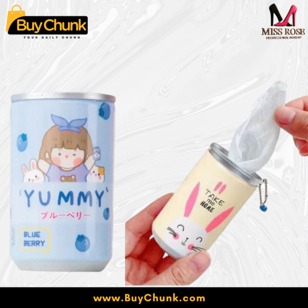 Hand pulling a wipe from Mini Makeup Can Wipes open container